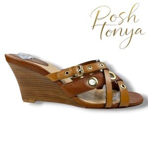 Cole Haan Air Whitney Strappy Leather Wedge Sandals Size 9 Resort Chic